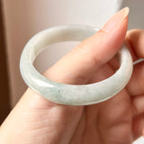 51.3mm A-Grade Natural Bluish Green Floral Jadeite Modern Oval Bangle No. 152014