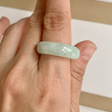 19.4mm A-Grade Natural Light Yellowish Green Jadeite Abacus Ring Band No.162449