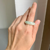 19.4mm A-Grade Natural Light Yellowish Green Jadeite Abacus Ring Band No.162450