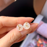 A-Grade Natural Light Green Jadeite Donut Bamboo Stud Earring No. 180813