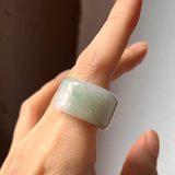 18.1mm A-Grade Natural Green Floral Jadeite Archer Ring Band No. 162408