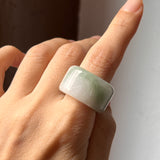 18.1mm A-Grade Natural Green Floral Jadeite Archer Ring Band No. 162408