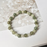 SOLD OUT: 7.5/5.9mm A-Grade Natural Light Green & Dark Yellowish Green Jadeite Beaded Bracelet No.190441