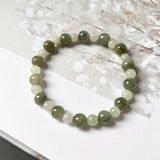 SOLD OUT: 7.5/5.9mm A-Grade Natural Light Green & Dark Yellowish Green Jadeite Beaded Bracelet No.190441