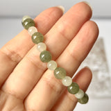 SOLD OUT: 7.5/5.9mm A-Grade Natural Light Green & Dark Yellowish Green Jadeite Beaded Bracelet No.190441