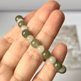 SOLD OUT: 7.5/5.9mm A-Grade Natural Light Green & Dark Yellowish Green Jadeite Beaded Bracelet No.190441