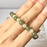 SOLD OUT: 7.5/5.9mm A-Grade Natural Light Green & Dark Yellowish Green Jadeite Beaded Bracelet No.190441