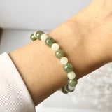 SOLD OUT: 7.5/5.9mm A-Grade Natural Light Green & Dark Yellowish Green Jadeite Beaded Bracelet No.190441