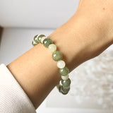 SOLD OUT: 7.5/5.9mm A-Grade Natural Light Green & Dark Yellowish Green Jadeite Beaded Bracelet No.190441