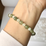 SOLD OUT: 7.5/5.9mm A-Grade Natural Light Green & Dark Yellowish Green Jadeite Beaded Bracelet No.190441