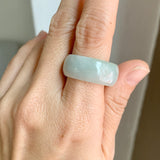 19.9mm A-Grade Natural Light Bluish Green Jadeite Abacus Ring Band No.162453