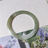 54.6mm A-Grade Natural Green White Jadeite Modern Round Bangle No. 152016