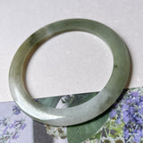 54.6mm A-Grade Natural Green White Jadeite Modern Round Bangle No. 152016