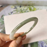 54.6mm A-Grade Natural Green White Jadeite Modern Round Bangle No. 152016