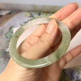 54.6mm A-Grade Natural Green White Jadeite Modern Round Bangle No. 152016