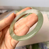 54.6mm A-Grade Natural Green White Jadeite Modern Round Bangle No. 152016