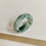 19.3mm A-Grade Natural Bluish Green Floral Jadeite Abacus Ring Band No.162454