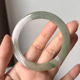 54.6mm A-Grade Natural Green White Jadeite Modern Round Bangle No. 152016