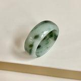 19.3mm A-Grade Natural Bluish Green Floral Jadeite Abacus Ring Band No.162454