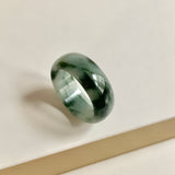 19.3mm A-Grade Natural Bluish Green Floral Jadeite Abacus Ring Band No.162454