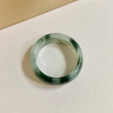 19.3mm A-Grade Natural Bluish Green Floral Jadeite Abacus Ring Band No.162454