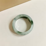 19.3mm A-Grade Natural Bluish Green Floral Jadeite Abacus Ring Band No.162454