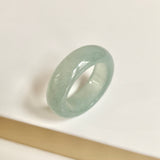 19.2mm Icy A-Grade Natural Light Bluish Green Jadeite Abacus Ring Band No.162455