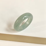 19.4mm Icy A-Grade Natural Light Bluish Green Jadeite Abacus Ring Band No.162457