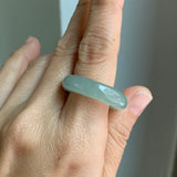 19.4mm Icy A-Grade Natural Light Bluish Green Jadeite Abacus Ring Band No.162457