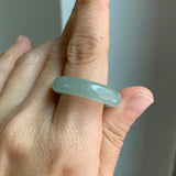 19.4mm Icy A-Grade Natural Light Bluish Green Jadeite Abacus Ring Band No.162457