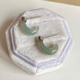 A-Grade Natural Light Green Jadeite Cloop Earring Studs No.180834