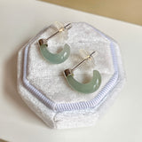 A-Grade Natural Light Green Jadeite Cloop Earring Studs No.180834