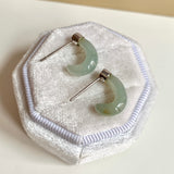 A-Grade Natural Light Green Jadeite Cloop Earring Studs No.180834