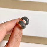 A-Grade Natural Black Jadeite Cloop Earring Studs No.180835