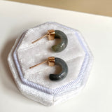 A-Grade Natural Black Jadeite Cloop Earring Studs No.180835