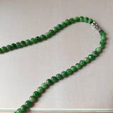 5.8mm A-Grade Natural Floral Imperial Green Jadeite Bead Necklace No.190171