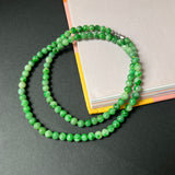 5.8mm A-Grade Natural Floral Imperial Green Jadeite Bead Necklace No.190171