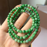 5.8mm A-Grade Natural Floral Imperial Green Jadeite Bead Necklace No.190171