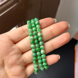 5.8mm A-Grade Natural Floral Imperial Green Jadeite Bead Necklace No.190171