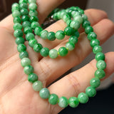 5.8mm A-Grade Natural Floral Imperial Green Jadeite Bead Necklace No.190171