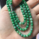 5.8mm A-Grade Natural Floral Imperial Green Jadeite Bead Necklace No.190171