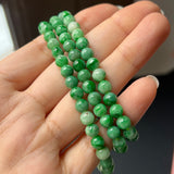 5.8mm A-Grade Natural Floral Imperial Green Jadeite Bead Necklace No.190171