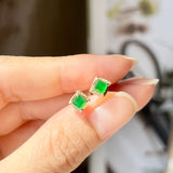 SOLD OUT: Icy A-Grade Natural Imperial Green Jadeite Earring Studs (Princess Charlotte) No. 180716