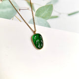 Icy A-Grade Jadeite Imperial Green Jadeite Leaf Pendant No.172565