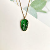 Icy A-Grade Jadeite Imperial Green Jadeite Leaf Pendant No.172565