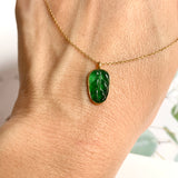 Icy A-Grade Jadeite Imperial Green Jadeite Leaf Pendant No.172565