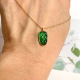 Icy A-Grade Jadeite Imperial Green Jadeite Leaf Pendant No.172565