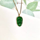 Icy A-Grade Jadeite Imperial Green Jadeite Leaf Pendant No.172566