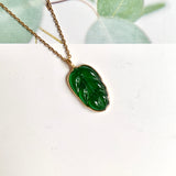 Icy A-Grade Jadeite Imperial Green Jadeite Leaf Pendant No.172566