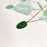 Icy A-Grade Jadeite Imperial Green Jadeite Leaf Pendant No.172566